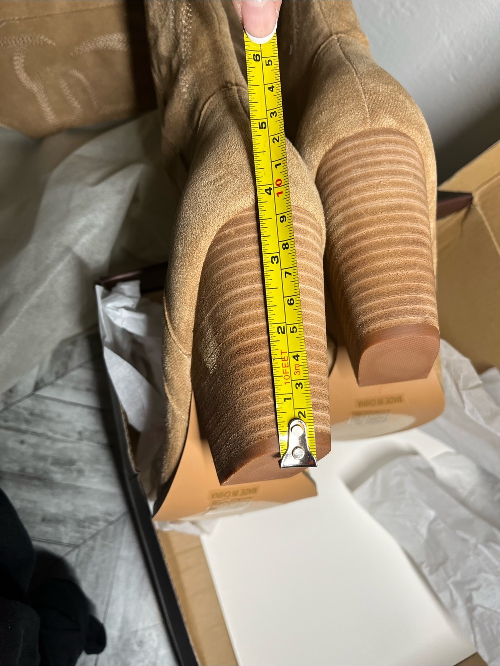 Over-the-Knee Beige Suede Western Boots - Picture 9 of 14